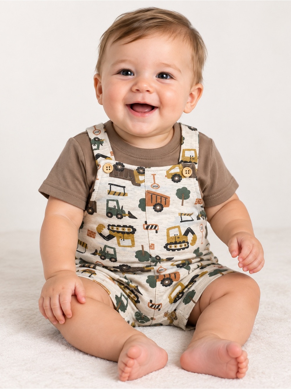 NWT baby essentials construction Print Shortalls with t-shirt size 24M